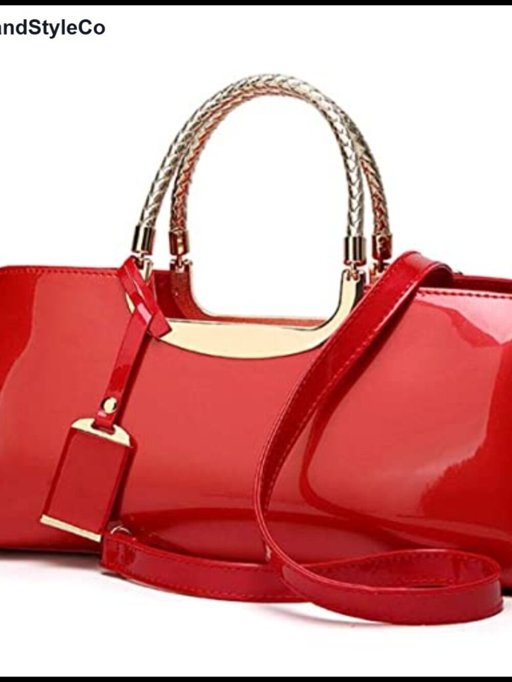 Women's Patent PU Satchel Top-Handle Handbag with Crossbody Strap